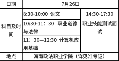 2020年海南政法職業(yè)學(xué)院對(duì)口單獨(dú)考試招生時(shí)間安排表