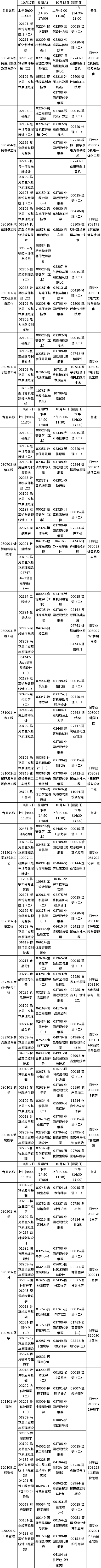 廣西2020年10月自考課程考試時間安排表