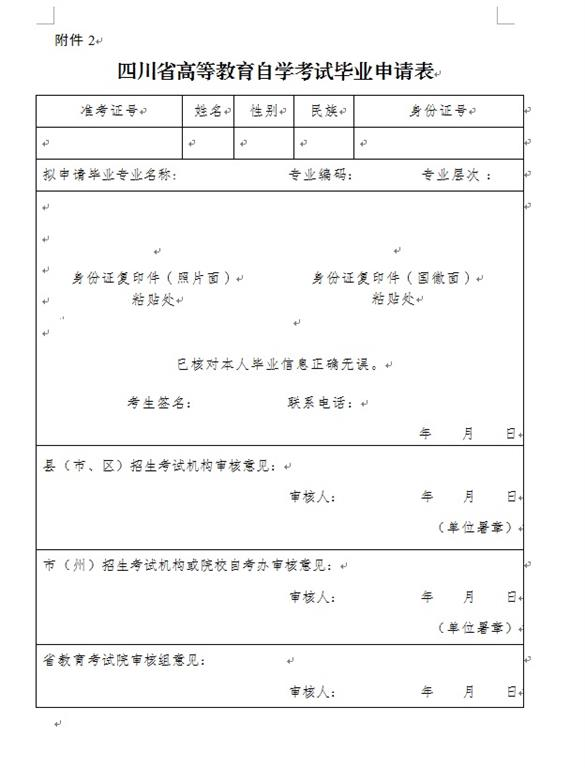 四川省高等教育自學(xué)考試畢業(yè)申請表