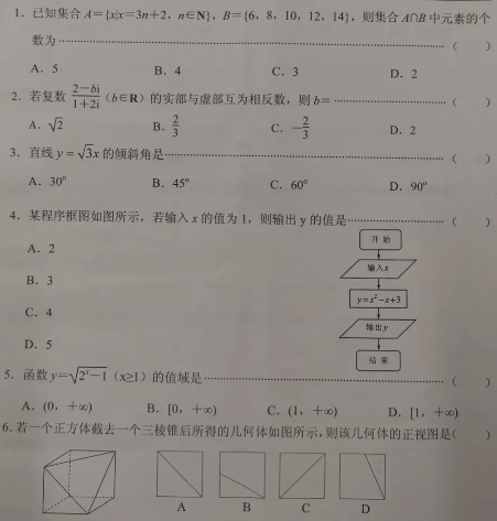 2021年成人高考数学（文）高起专模拟冲刺卷6