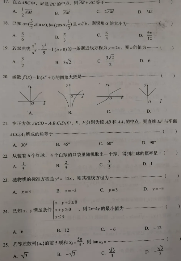 2021年成人高考数学（文）高起专模拟冲刺卷1