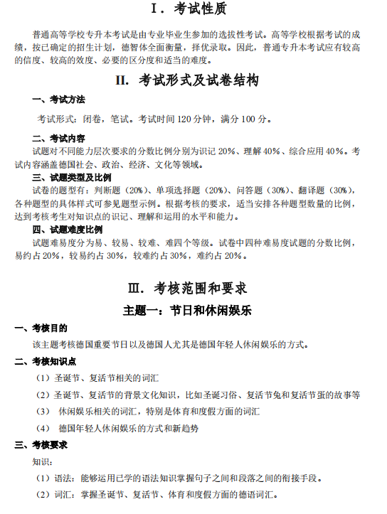 2021年廣東專升本廣州商學(xué)院德語閱讀科目考試大綱