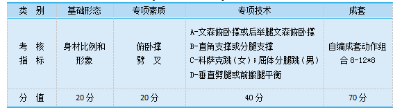 2021年湖南財政經(jīng)濟學(xué)院專升本健美操測試考核指標(biāo)與所占分值