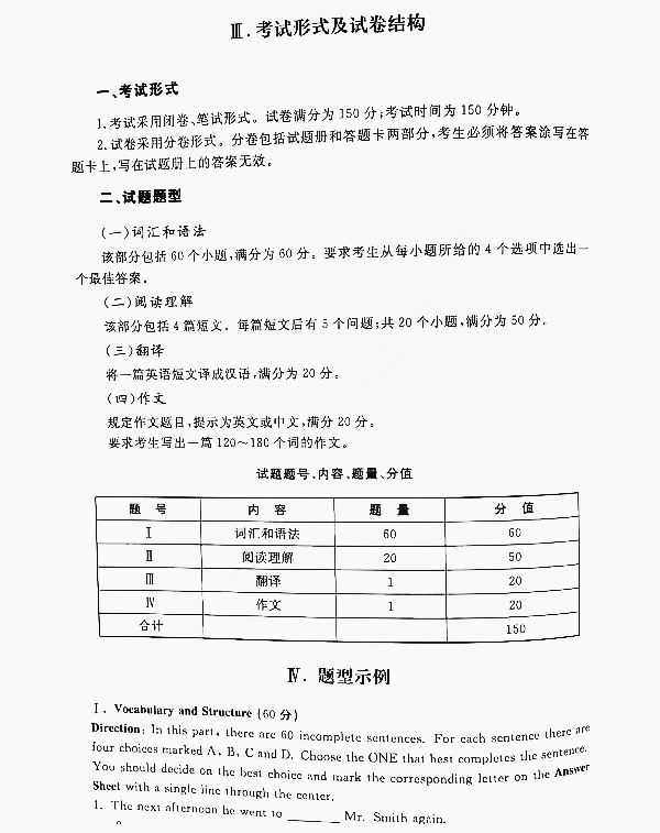 2021年陕西统招专升本英语科目考试大纲