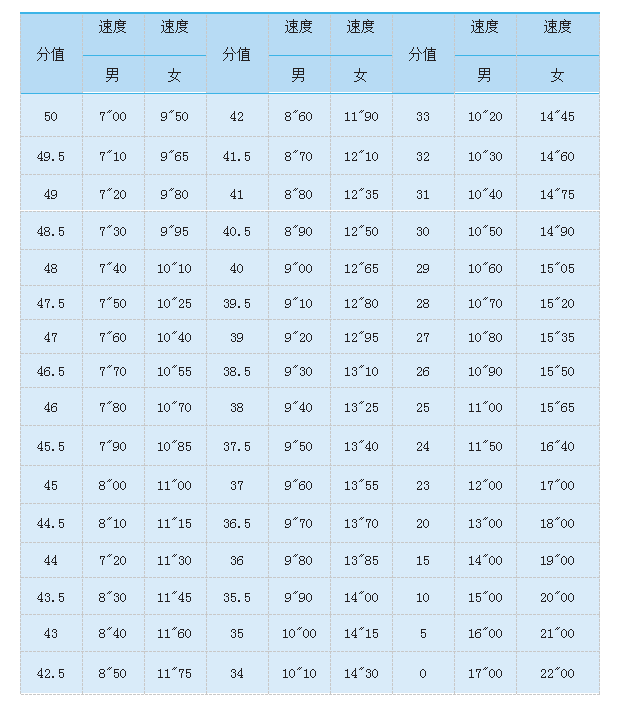 速度項目評分表