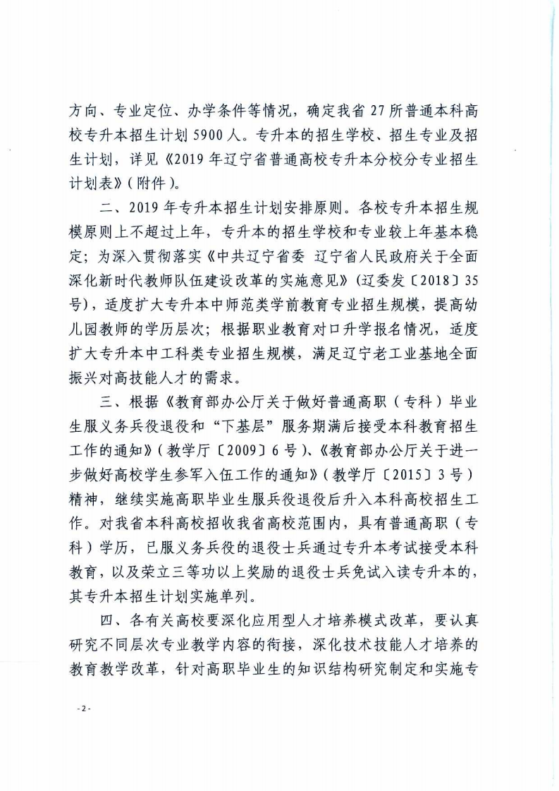 2019年辽宁专升本招生计划