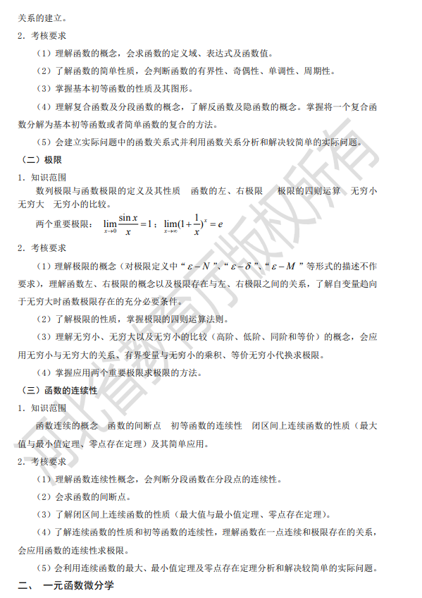 2021年河北專接本數(shù)學一（理工類）科目考試大綱