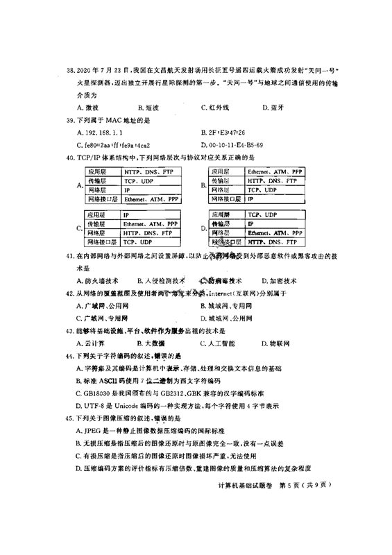 2021年江蘇專轉(zhuǎn)本計算機(jī)科目真題