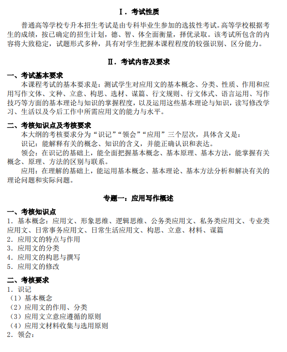 2021年廣東培正學(xué)院專升本應(yīng)用文寫作科目考試大綱