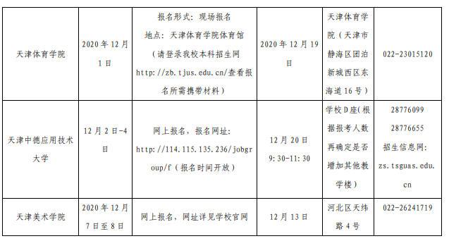 2021年天津市高职升本科招生院校专业考试报名、考试时间安排表