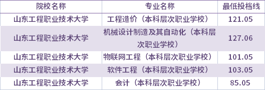 2021年山東工程職業(yè)技術大學建檔立卡考生專升本錄取分數(shù)線(最低投檔線)