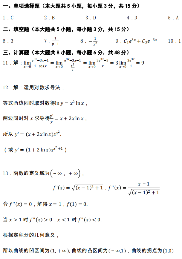 2017年广东专升本高等数学真题试卷及答案