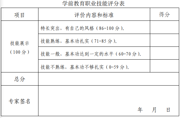 学前教育职业技能评分表