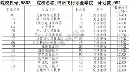 2022年綿陽(yáng)飛行職業(yè)學(xué)院高職單招普高類(lèi)專(zhuān)業(yè)計(jì)劃