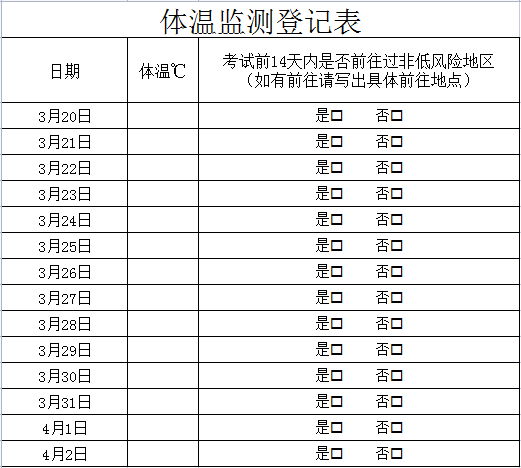 体温监测登记表