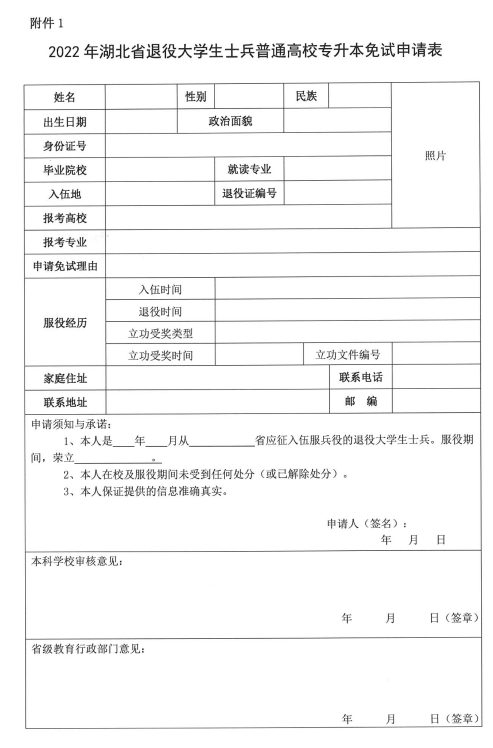 退役士兵免试申请表