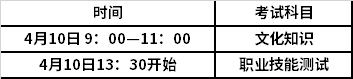 單獨招生考試時間和考試科目表