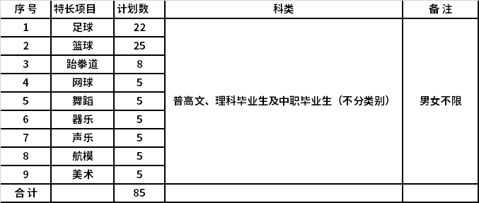 特長(zhǎng)類項(xiàng)目及招生計(jì)劃