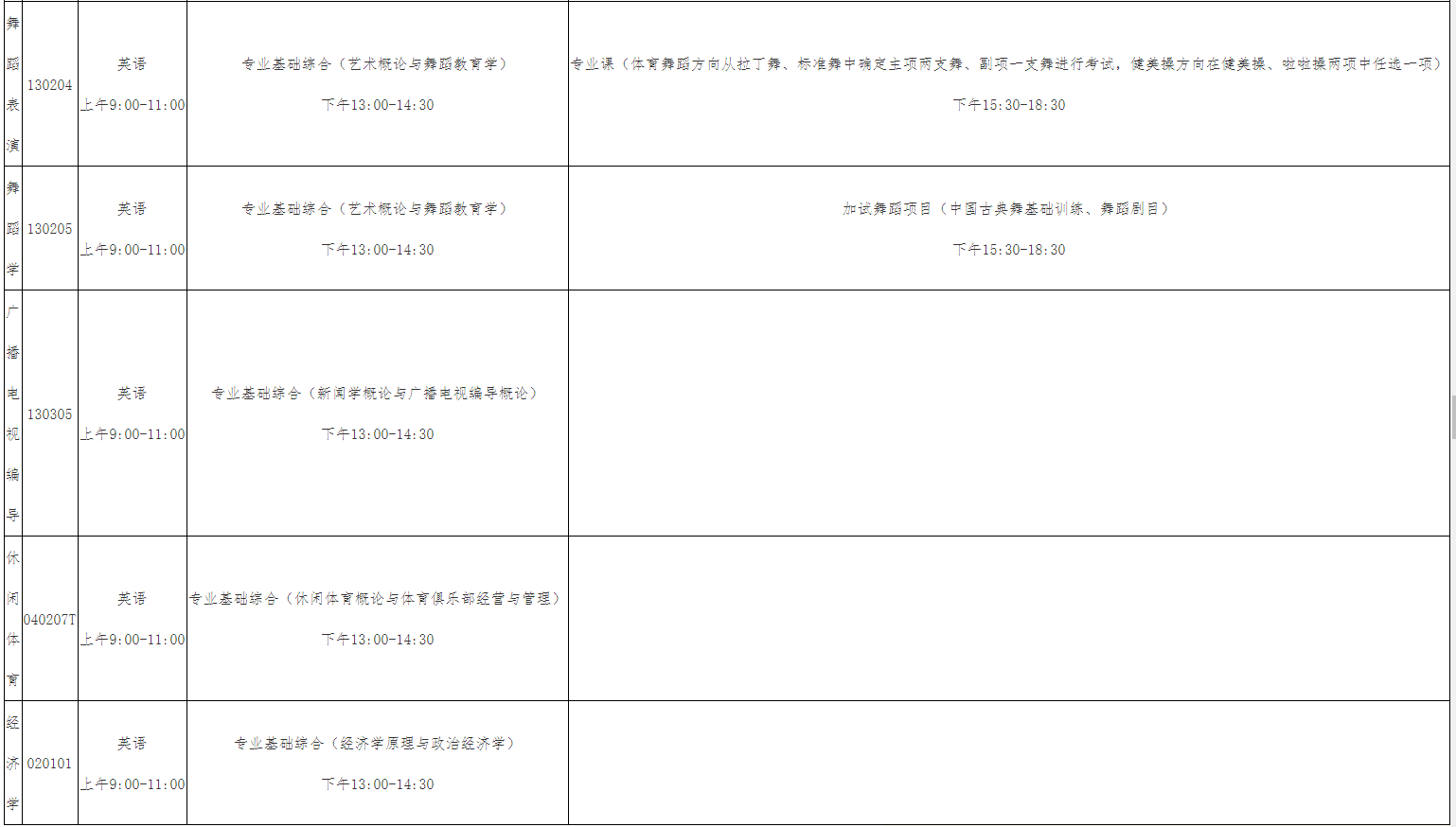 考試時(shí)間安排表