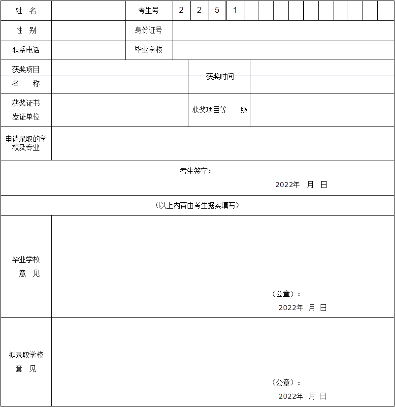 四川省2022年“9+3”高职单招免试录取考生申请表