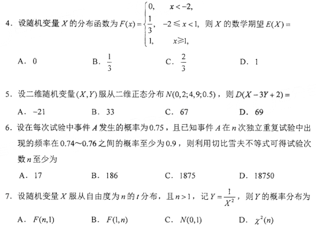 2022年4月自考02197概率論與數(shù)理統(tǒng)計(jì)（二）真題及答案（網(wǎng)友版）