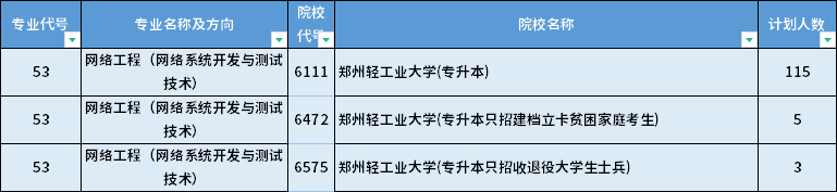 2022年河南專(zhuān)升本網(wǎng)絡(luò)工程（網(wǎng)絡(luò)系統(tǒng)開(kāi)發(fā)與測(cè)試技術(shù)）專(zhuān)業(yè)招生計(jì)劃