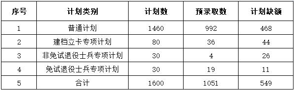 2022年合肥城市学院专升本第一志愿录取后各类计划完成情况统计表