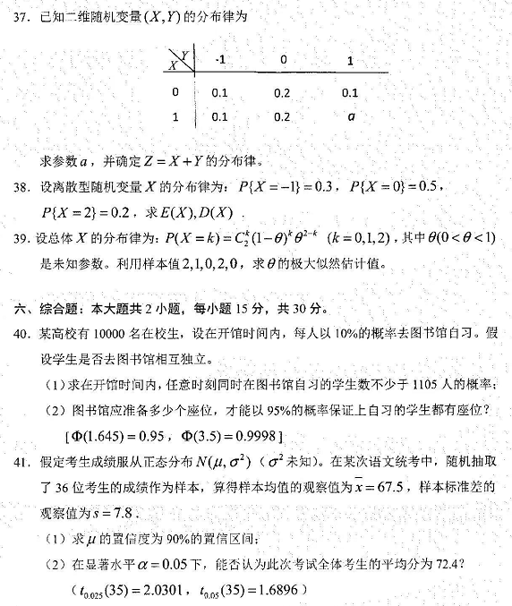 2022年4月自考10992工程數(shù)學(xué)(概率論與數(shù)理統(tǒng)計(jì))真題試卷