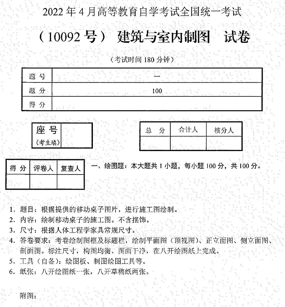 2022年4月自考10092建筑與室內(nèi)制圖真題試卷