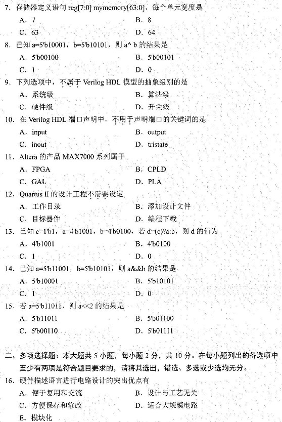 2022年4月自考10783數(shù)字系統(tǒng)設(shè)計(jì)與PLD應(yīng)用技術(shù)真題試卷