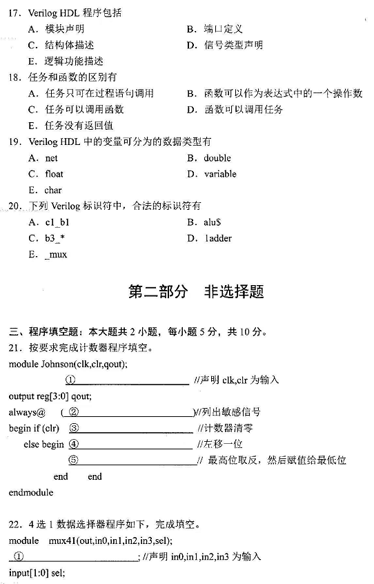 2022年4月自考10783數(shù)字系統(tǒng)設(shè)計(jì)與PLD應(yīng)用技術(shù)真題試卷